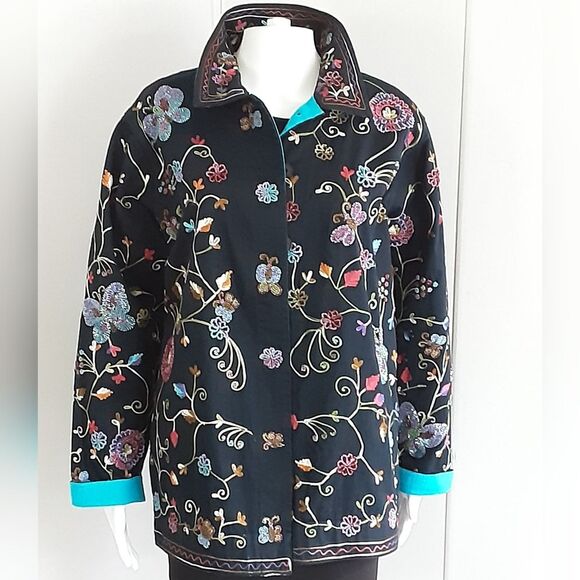 Quacker Factory Jackets & Blazers - QUACKER FACTORY Embroidered Beaded Butterfly Floral Jacket Sz M - Vtg 90's